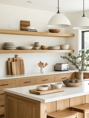 A modern and stylish minimalist kitchen with wood elements