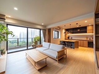 Interior view of a modern modern living room with furniture