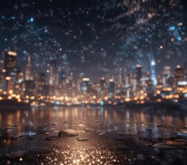 Magical night scene with sparkling glitter bokeh and glowing city lights,  glitter,  magical,  mystic