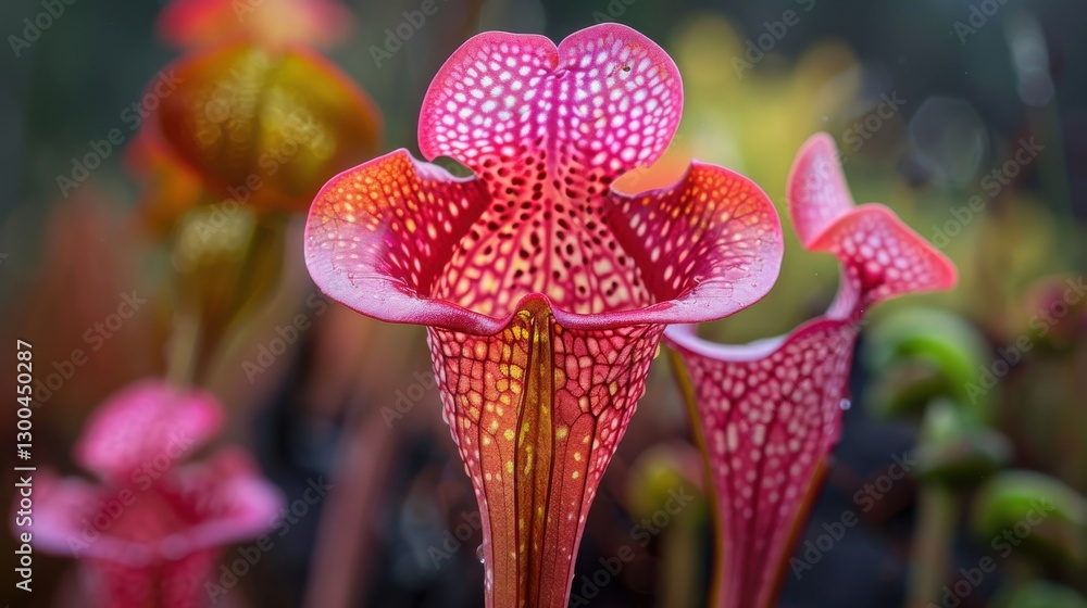 Poster vibrant pitcher plants displaying unique patterns and colors in natural habitat