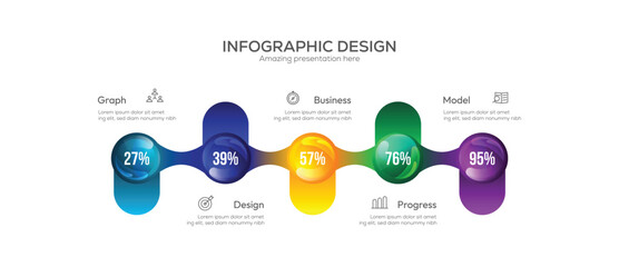 Business 5 option infographic presentation vector 3D colorful balls illustration. 5 Stage Circular Diagram, Business Development Process, Horizontal Process Infographic