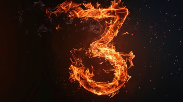 A vibrant, fiery number three illuminated against a dark background, creating a dramatic visual effect