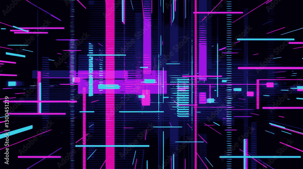 Poster modern glitch effect abstract background with digital distortion and cyberpunk aesthetic.