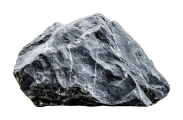 Fototapeta premium Large dark stone rock with a rough surface placed on a white background suitable for use in design or natural themes, cut out