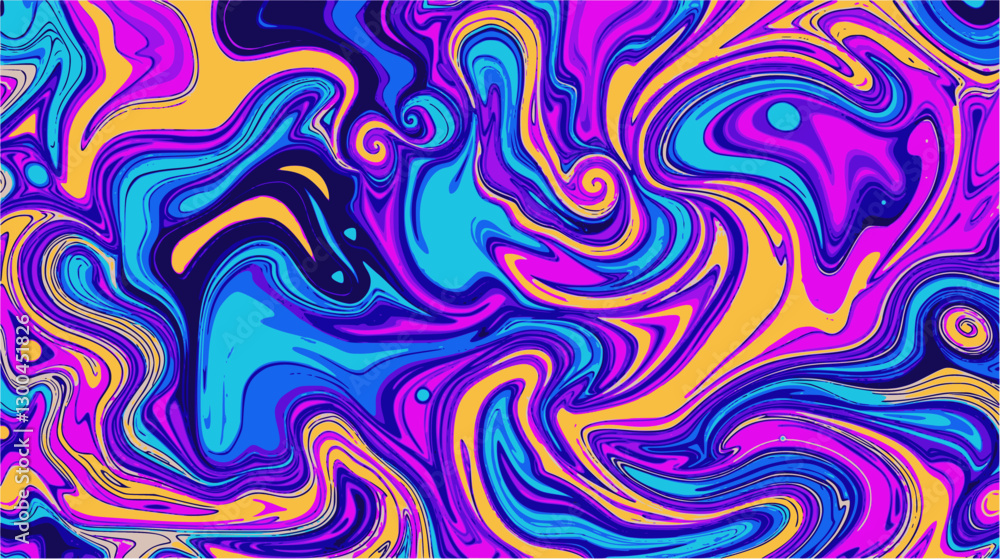 Poster psychedelic abstract background with colorful swirling patterns and vivid trippy effects.