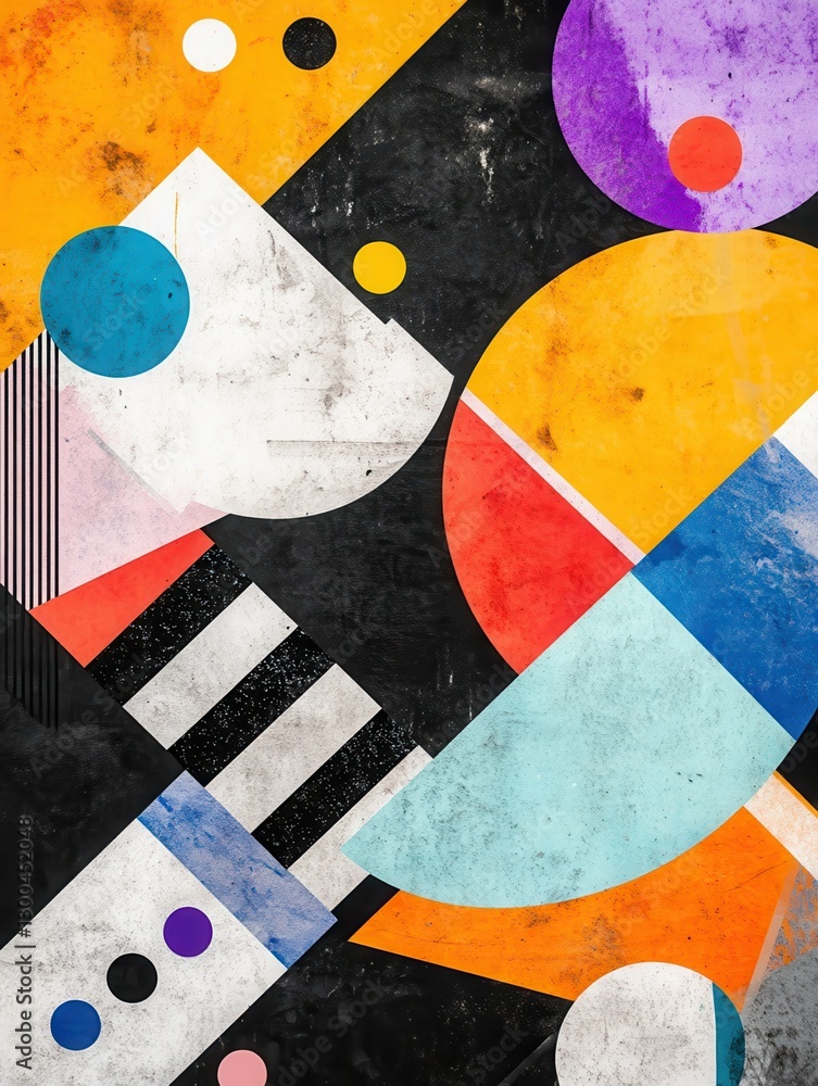 Aufkleber a modern wallpaper design featuring vibrant geometric patterns with circles, triangles, and bold col