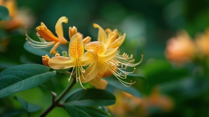 Obraz premium Vibrant Yellow Flowers Among Lush Green Leaves in Natural Garden Setting