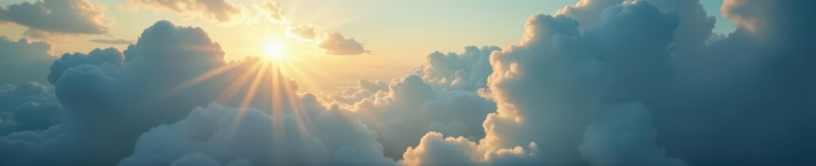 Dense cloud cover, dappled sunlight breaking through , dense, flight