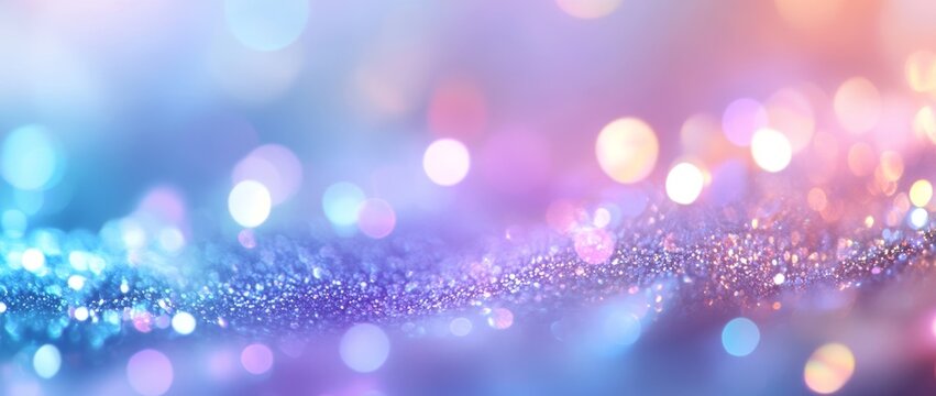 Dreamlike holographic background with pastel colors and glowing bokeh lights create a serene atmosphere for design projects
