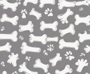 Seamless vector illustration of dog bone with isolated paw doodle on white background ,  Dog Lover Gifts,  Canine Art,  Pet Accessories