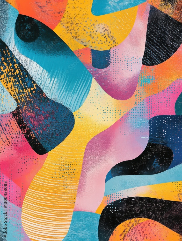 Aufkleber colorful shapes and patterns create an engaging abstract illustration with risograph aesthetic, merg