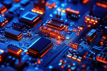 Fototapeta premium A detailed view of a computer motherboard components