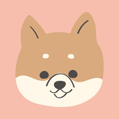 可愛い手書きのフラットな柴犬の顔のアイコンイラスト