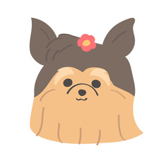 可愛い手書きの毛を結んだヨークシャーテリアの顔のアイコンイラスト