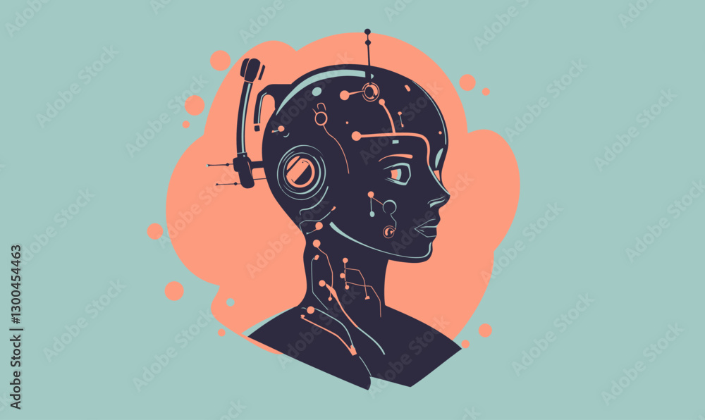 Poster futuristic ai humanoid vector for idea generation and robotics technology