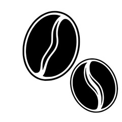 Two stylized coffee beans, one larger and one smaller, depicted in black with white detailing on a white background.