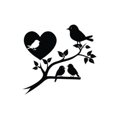 two birds on a branch with love icon.Valentines Day icon set vector illustration.
