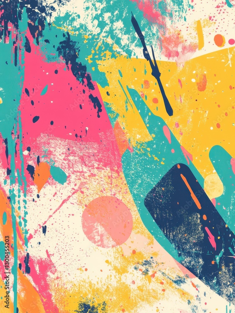 Poster a colorful abstract background with a lot of different shapes and colors. risograph effect, trendy r