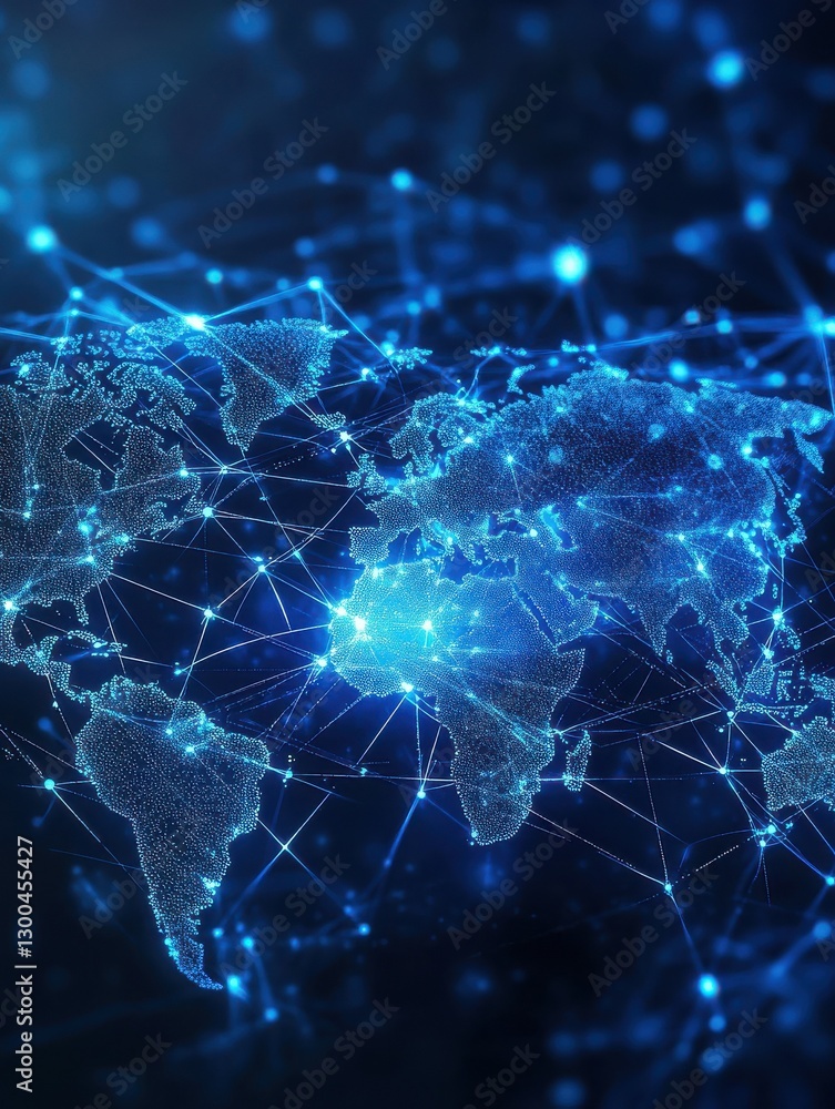 Aufkleber abstract digital world map with global network connections and data transfer, technology background 