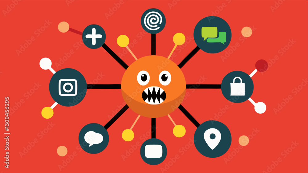 Poster viral spread a graphic showing a viruslike symbol made of social media icons with smaller viruses br