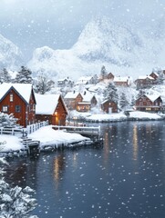Fototapeta premium snow in Reine Village, Lofoten Islands, Norway