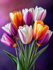 Fototapeta premium multicolored spring flowers on p urple background