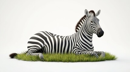Obraz premium Zebra resting on grass, studio shot