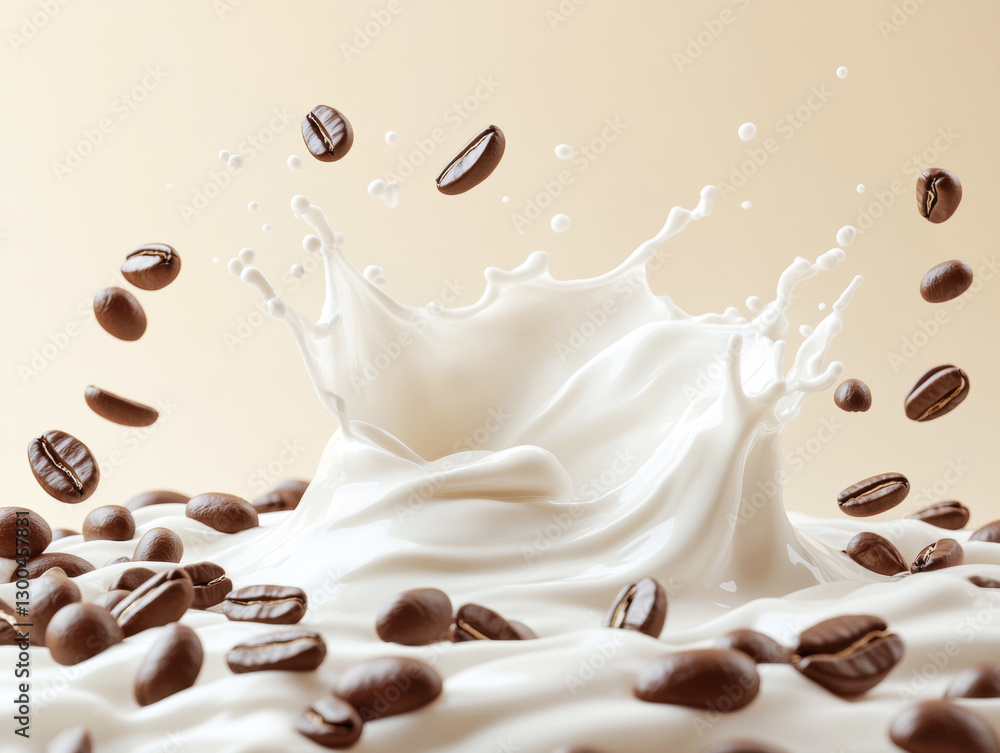 Poster coffee beans and cream create a dynamic splash in a culinary setting