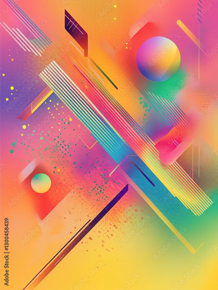 Poster colorful abstract geometric shapes and lines on a vibrant gradient background