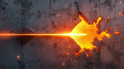 A stunning visual of a fiery arrow piercing through a concrete wall, creating an explosive effect of molten lava and sparks.