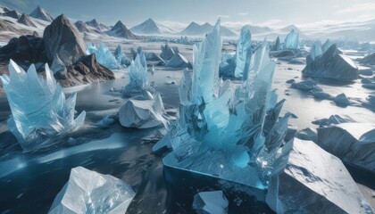 Glacial blue icy surface with fragmented ice crystals,  texture,  geometric,  background
