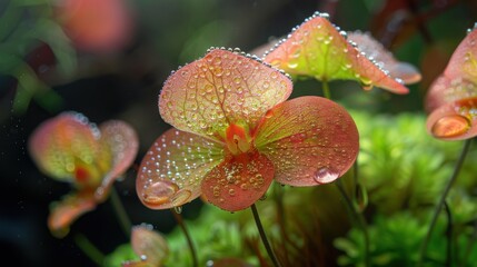 Vibrant Close-Up of Dew-Kissed Orchids in a Lush Green Environment