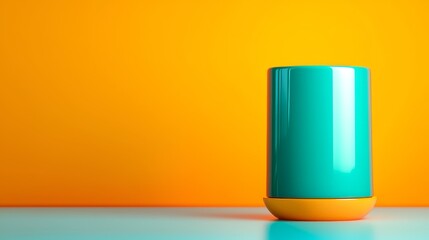 Teal Cylinder Container on Orange Background