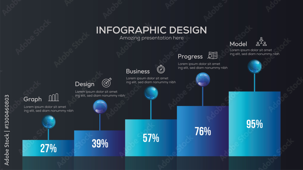 Poster statistics business 3d graph bar chart. vector infographic with steps and options. creative concept 