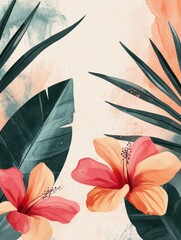 Minimal floral background vector. Abstract art wallpaper design with tropical leaves and watercolor background texture. Botanical banner design template for text.