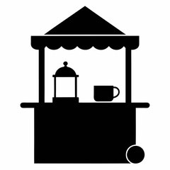 Minimalist Tea Stall Silhouette Vector Icon White Baskground.