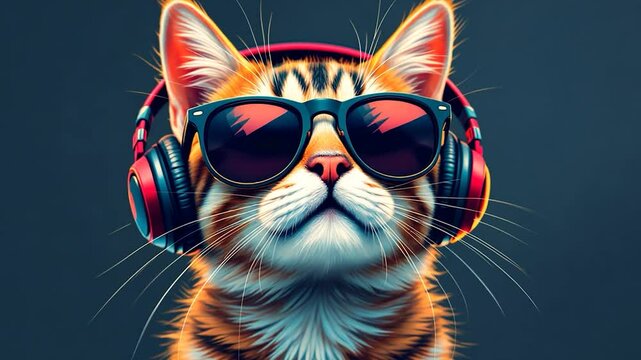 Cool Cat with Headphones and Sunglasses