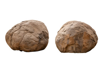 Obraz premium Massive Boulders in a Dry Desert Landscape on White, Rugged Desert Rocks, Natural Desert Terrain, Cut Out