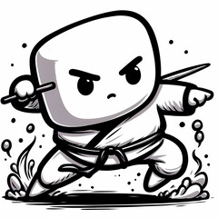 Stick figure Kungfu master, Black belt, white Costume, Vector illustration, for T-shirt designs and merchandise 