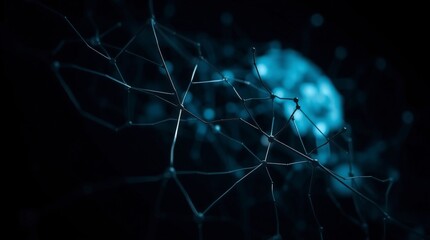 Blue glowing network of interconnected nodes creates a captivating technological vista.