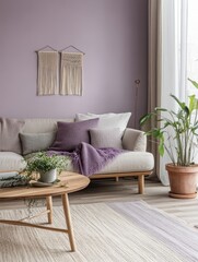 A living room scene featuring a sofa with decorations