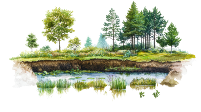 lake in the forest isolated on transparent background
