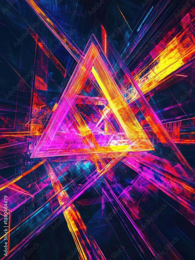 Poster generative ai abstract illustration of geometric shapes and structures in colorful neon colors and l