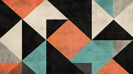 Abstract geometric pattern in charcoal gray, black, ivory, teal, and orange, providing a bold and contemporary design for creative projects and backgrounds. --