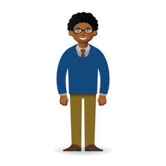 Vector cheeky african man in sweater and shirt standing,