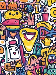 Obraz premium Collection of colorful whimsical hand drawn doodles sketches and icons perfect for adding a playful creative touch to designs branding and digital projects