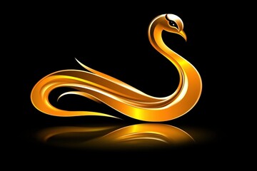 Fototapeta premium Elegant Golden Swan Design with Smooth Curves and Shiny Finish on Black Background