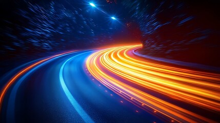 Fast car driving through a dark tunnel, light trails.  Website banner