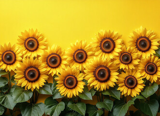 Naklejka premium Sunflowers on a yellow background.
