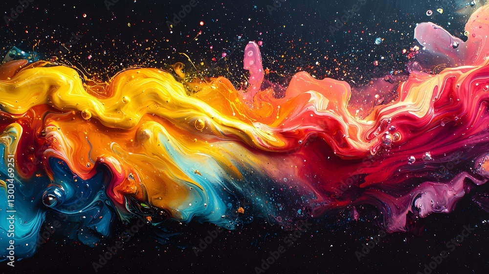 Poster vibrant and colorful abstract painting featuring dynamic shapes and bold colors creating a beautiful
